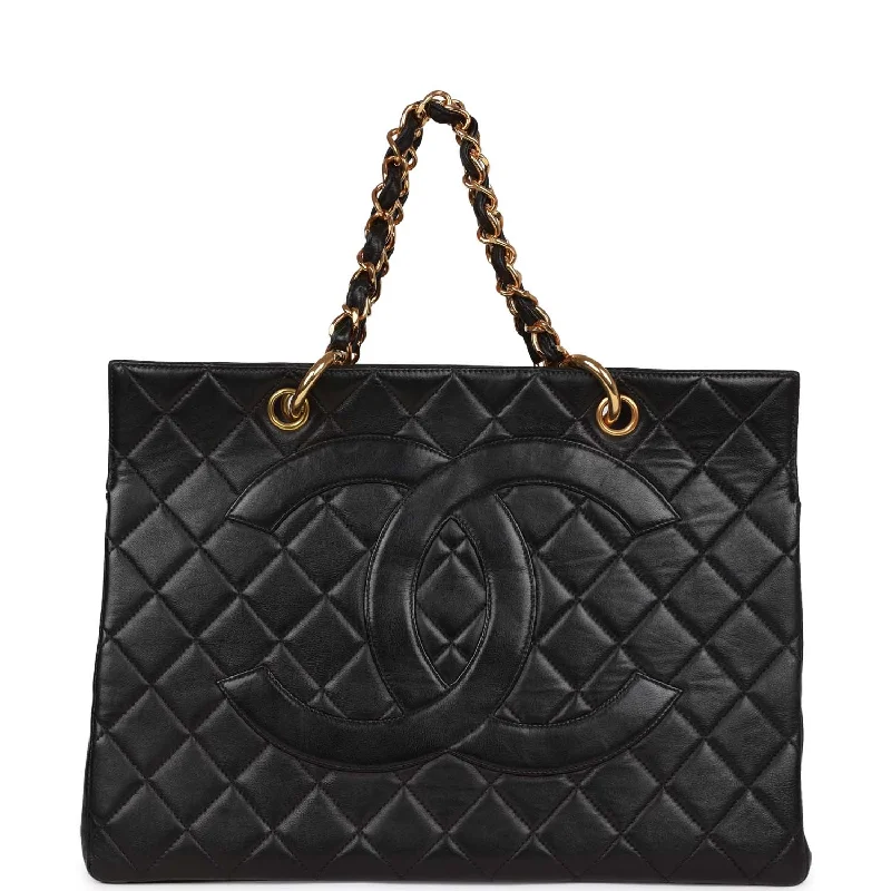 Chanel bags with the perfect balance of luxury and functionalityVintage Chanel Grand CC Timeless Tote Bag Black Lambskin Gold Hardware