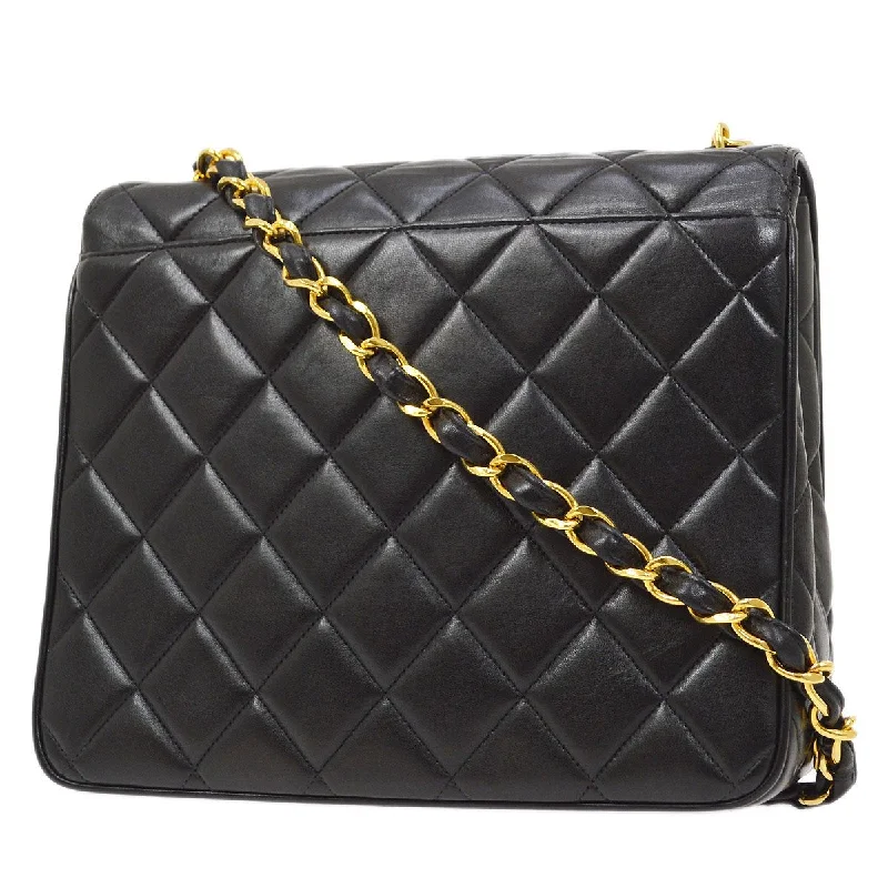 Chanel Handbag with Adjustable Strap for ComfortCHANEL★ 1994-1996 Black Lambskin Straight Flap 83888