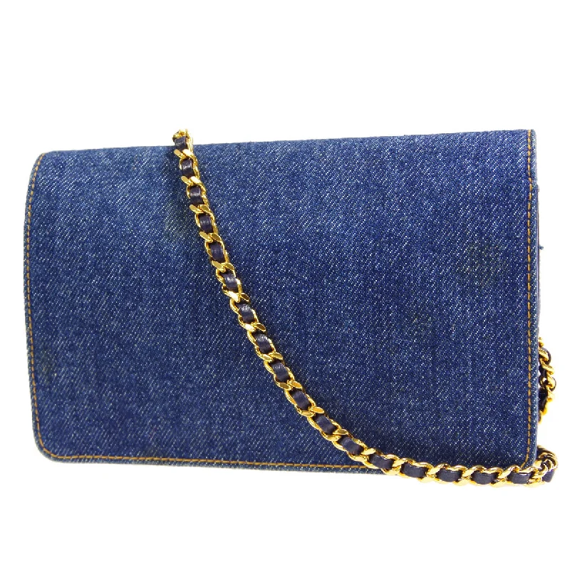 Chanel bags for women with minimalist styleCHANEL WOC Chain Shoulder Wallet Bag Indigo Denim 68157