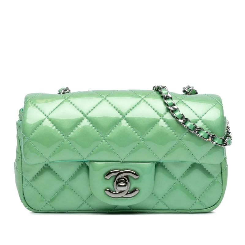 Chanel Classic Flap Bag for Evening PartyGreen Chanel New Mini Classic Patent Single Flap Shoulder Bag