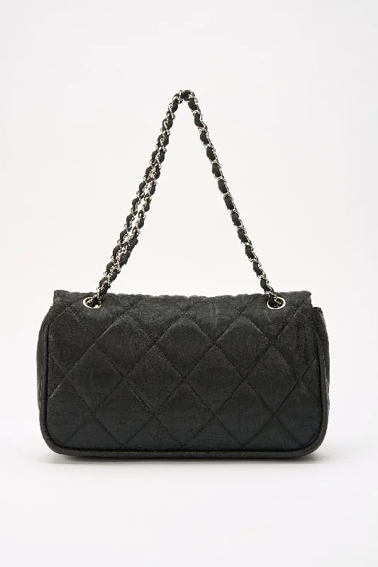 Chanel bags with iconic gold chainsChanel Black Textured Coated Nylon Single Flap Bag - Black