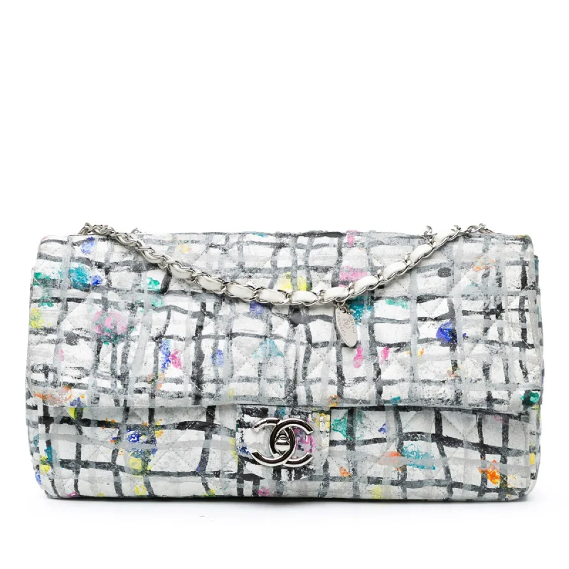 Chanel bags for women who appreciate fine craftsmanshipWhite Chanel Medium Calfskin Hand Painted Graffiti Flap Crossbody Bag