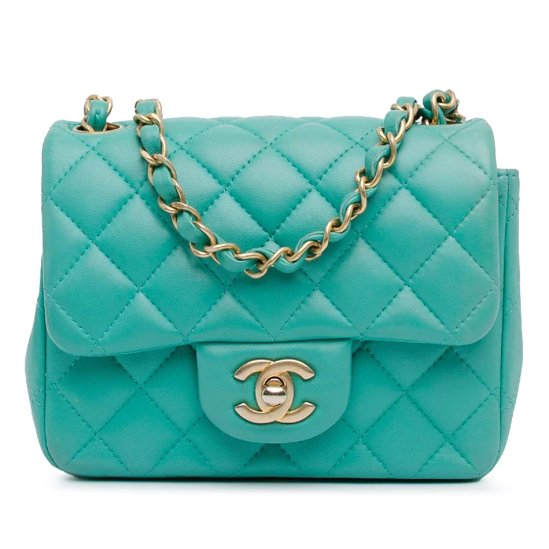 Chanel bags with classic and elegant designsGreen Chanel Mini Square Classic Lambskin Single Flap Crossbody Bag