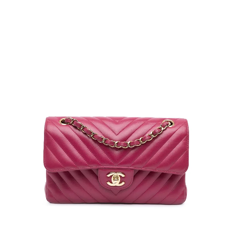 Chanel bags available in bold colors and patternsPink Chanel Small Classic Chevron Lambskin Double Flap Shoulder Bag