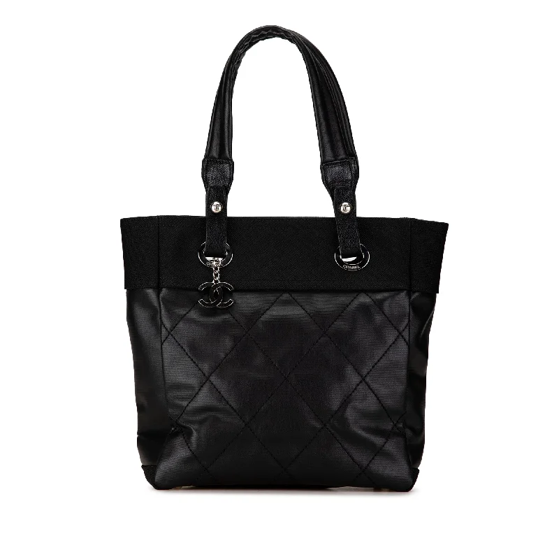 Chanel bags with leather and tweed combinationsBlack Chanel Small Paris-Biarritz Tote