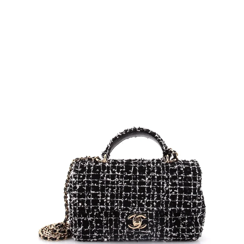 Chanel Colorful Handbag for Spring OutfitsClassic Single Flap Top Handle Bag Quilted Tweed with Sequins Mini