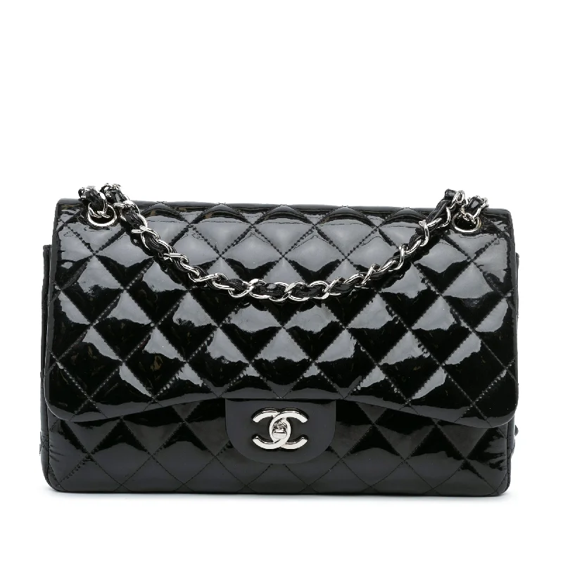 Chanel bags with exclusive seasonal designs and materialsBlack Chanel Jumbo Classic Patent Double Flap Shoulder Bag