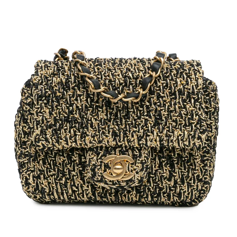 Chanel All - Match Handbag for Versatile StylingGold Chanel Mini Square Classic Tweed Single Flap Crossbody Bag