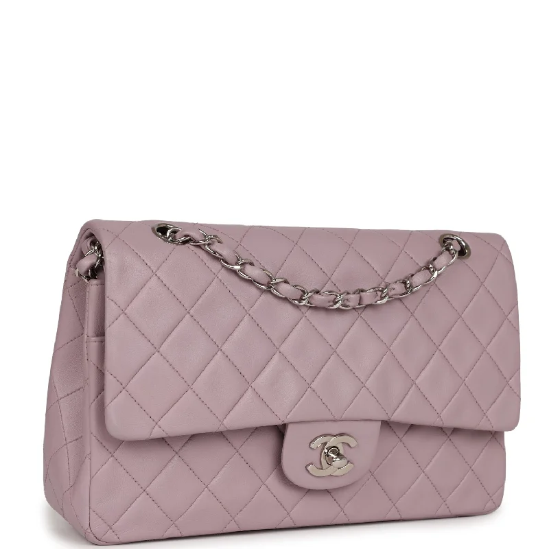 Chanel bags with gold, silver, and pearl accentsVintage Chanel Medium Classic Double Flap Purple Lambskin Silver Hardware