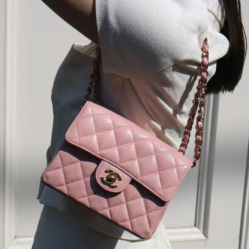 Chanel bags for the minimalist fashionCHANEL★ 2003-2004 Classic Square Flap 17 Pink Caviar 73586