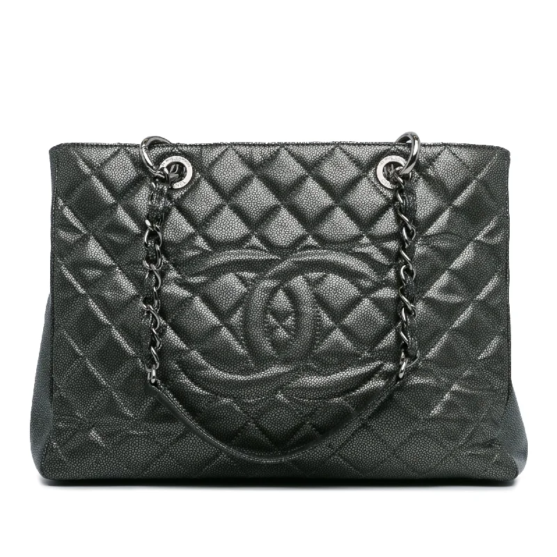 Chanel Luxury Handbag for High - End EventsBlack Chanel Metallic Caviar Grand Shopping Tote