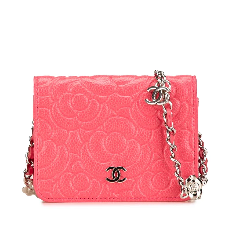 Chanel bags for women who appreciate fine craftsmanshipPink Chanel Camellia Caviar CC Wallet On Chain Crossbody Bag