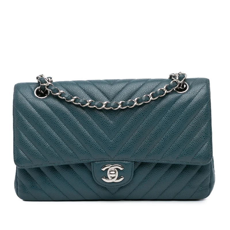 Chanel bags for women who love timeless fashionBlue Chanel Medium Classic Chevron Caviar Double Flap Shoulder Bag