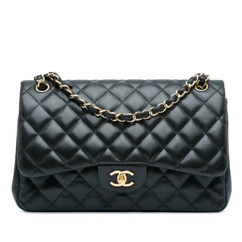 Chanel classicBlack Chanel Jumbo Classic Lambskin Double Flap Shoulder Bag