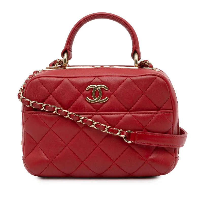 Chanel bags with intricate metal hardwareRed Chanel Small Lambskin Trendy CC Bowling Satchel