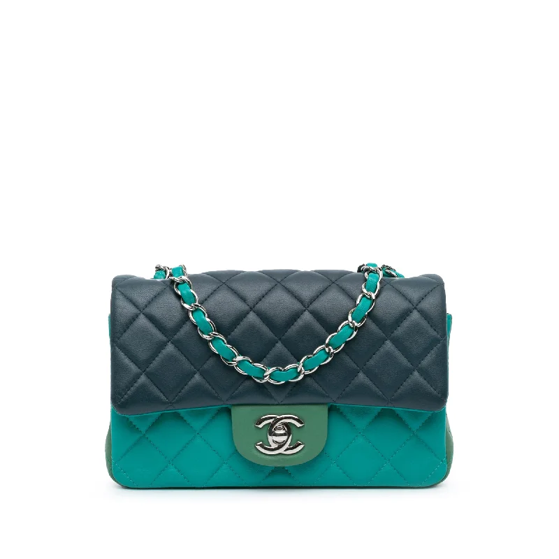 Chanel All - Match Handbag for Versatile StylingBlue Chanel Mini Rectangular Classic Tricolor Lambskin Flap Crossbody Bag