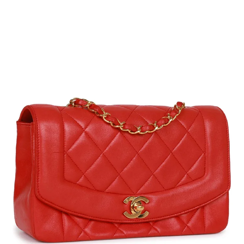 Chanel Chain Strap Handbag for Everyday UseVintage Chanel Small Diana Flap Bag Red Lambskin Gold Hardware