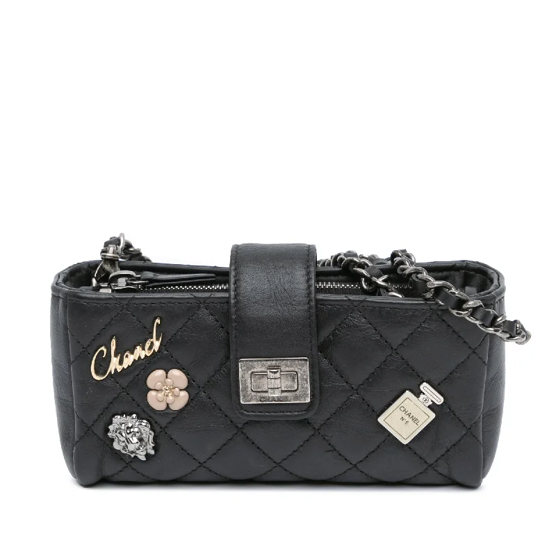 Chanel bags sale 2025Black Chanel Mini Reissue 2.55 Quilted Calfskin Lucky Charms Clutch on Chain Crossbody Bag