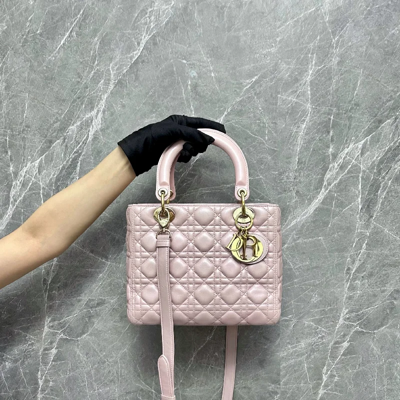 Christian Dior Saddle bags with a studded trim for a bold look*Adjustable Strap* Lady Medium Lambskin Pink GHW