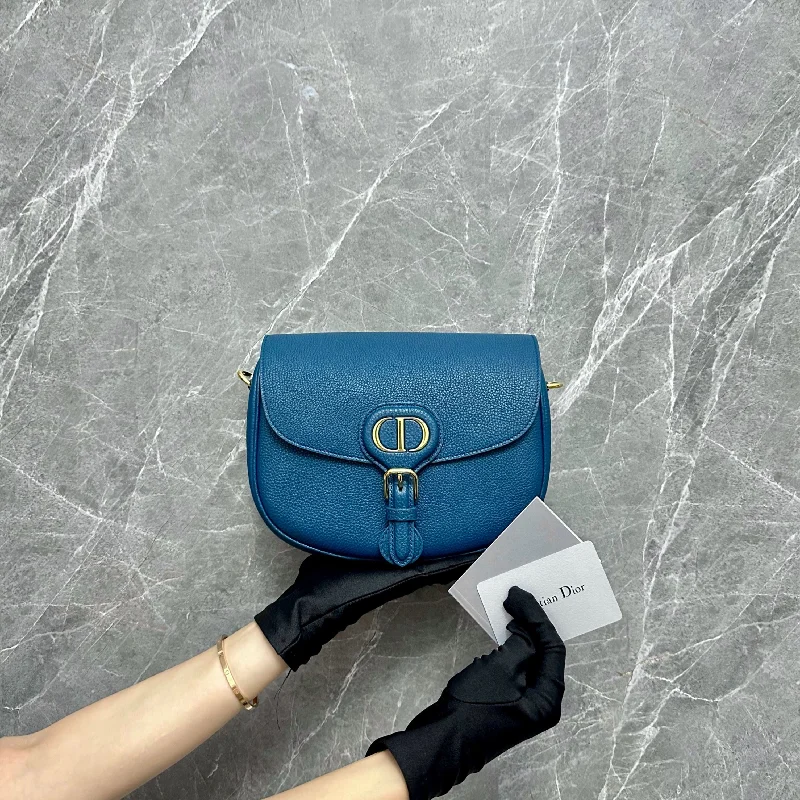 High - fashion Christian Dior bags with a geometric pattern*Brand New* Bobby Medium Flap Blue Pebbled Calfskin Leather Bag