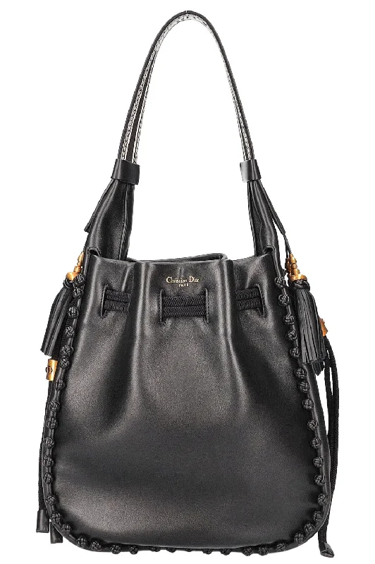 Christian Dior tote bags with a double - handle and shoulder - strap optionCHRISTIAN DIOR Hobo Bucket Bag Black