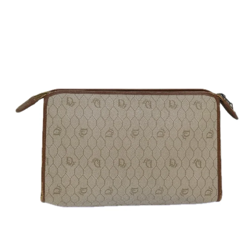 Christian Dior tote bags with a printed Dior logo on the frontCHRISTIAN DIOR Honeycomb Canvas Clutch Bag PVC Leather Beige Auth ti1771