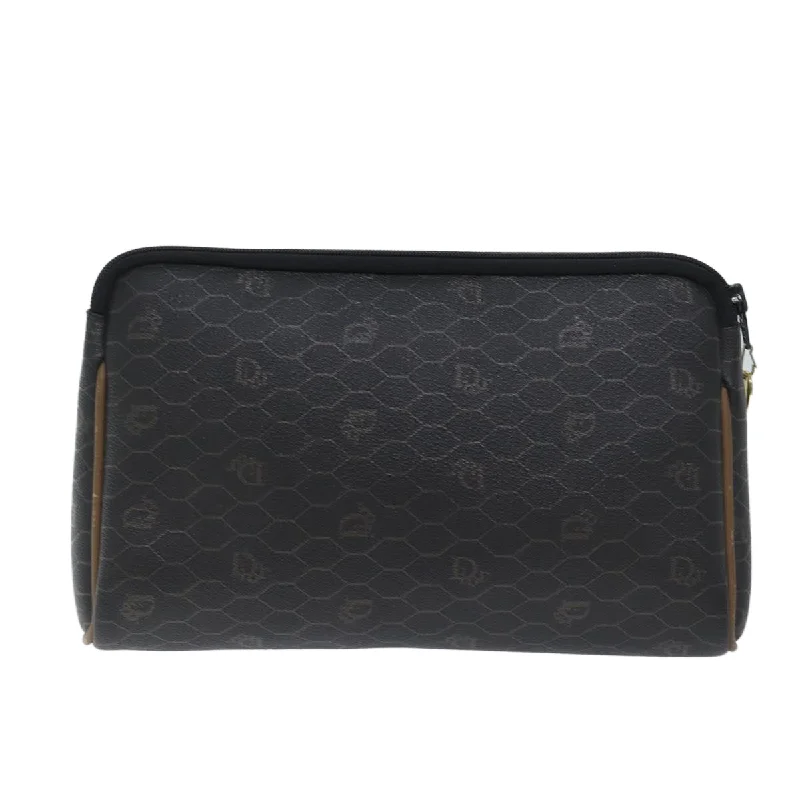 Christian Dior bags with a zip - top closure and multiple compartmentsCHRISTIAN DIOR Honeycomb Canvas Clutch Bag PVC Leather Black Auth yk11503