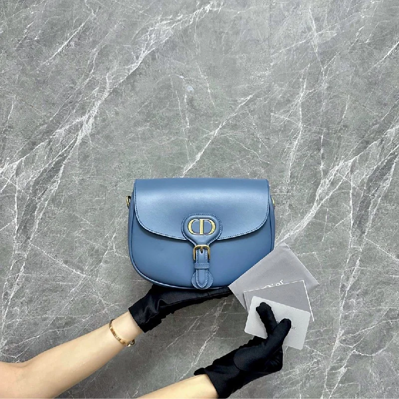 Stylish Christian Dior shoulder bags with a tassel - adorned zipperBobby Medium Flap Blue Smooth Calfskin Leather Bag