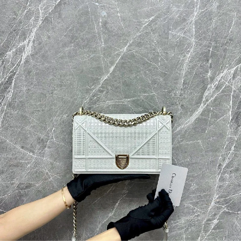 Christian Dior handbags with a back - pocket for quick storageDiorama Small Ama Micro-Cannage Flap White GHW