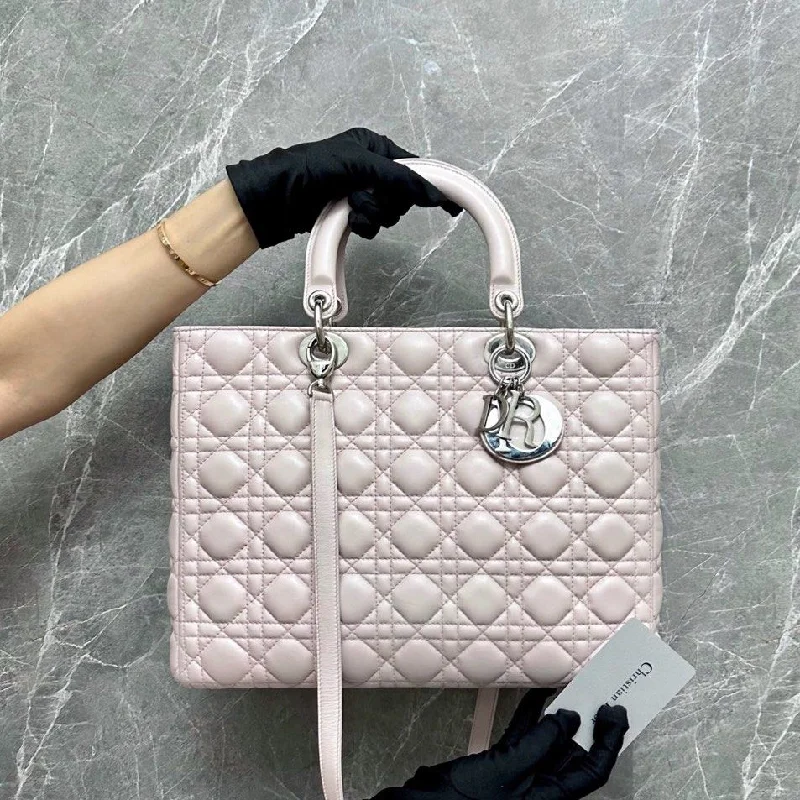 Christian Dior backpacks with a sleek, minimalist silhouetteLady Large Lambskin Light Pink SHW