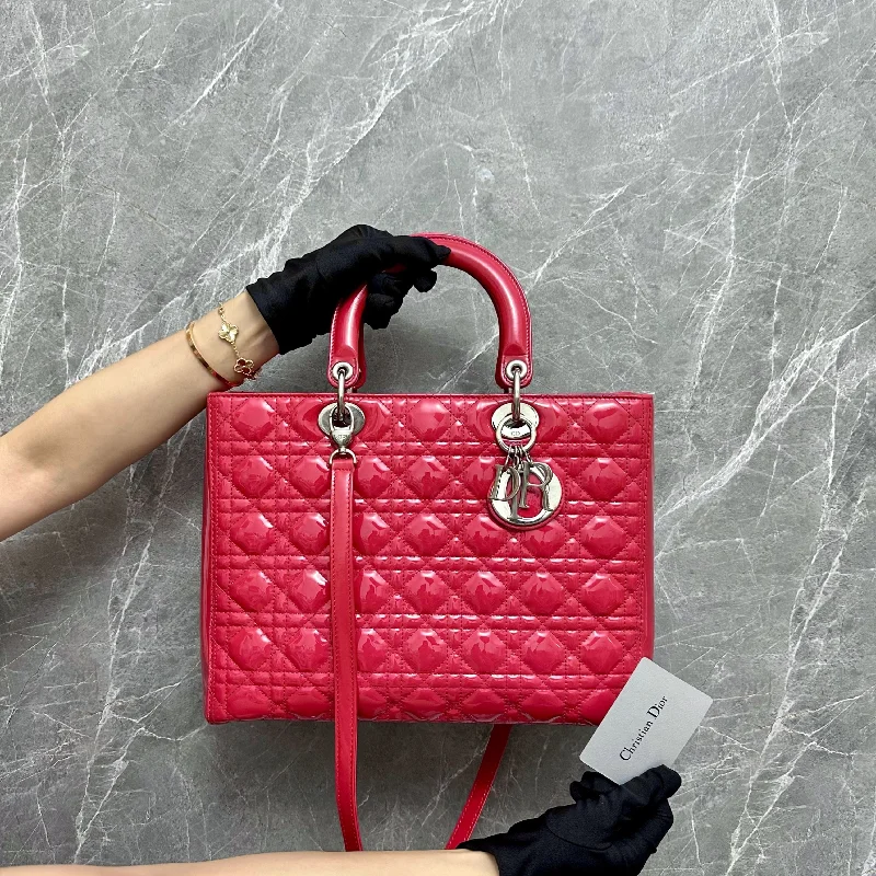 Christian Dior handbags with a snap - button closure and a decorative buckleLady Large Patent Leather Red SHW