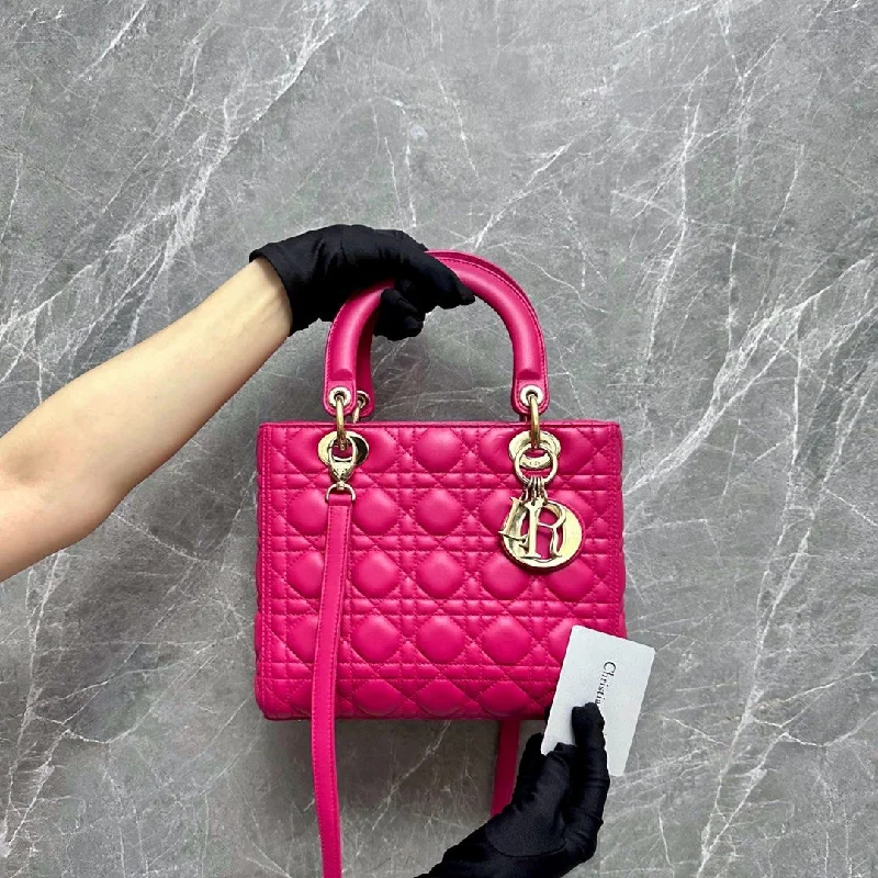 Christian Dior handbags with a back - pocket for quick storageLady Medium Lambskin Barbie Pink GHW