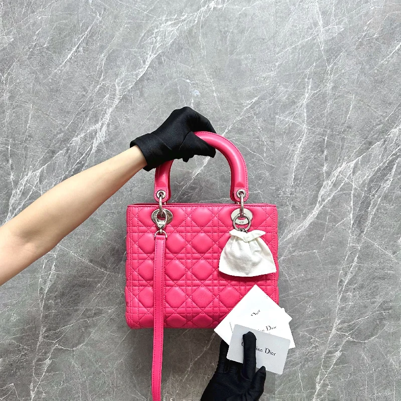 Christian Dior bags with a side - pocket for holding a water bottleLady Medium Lambskin Pink SHW