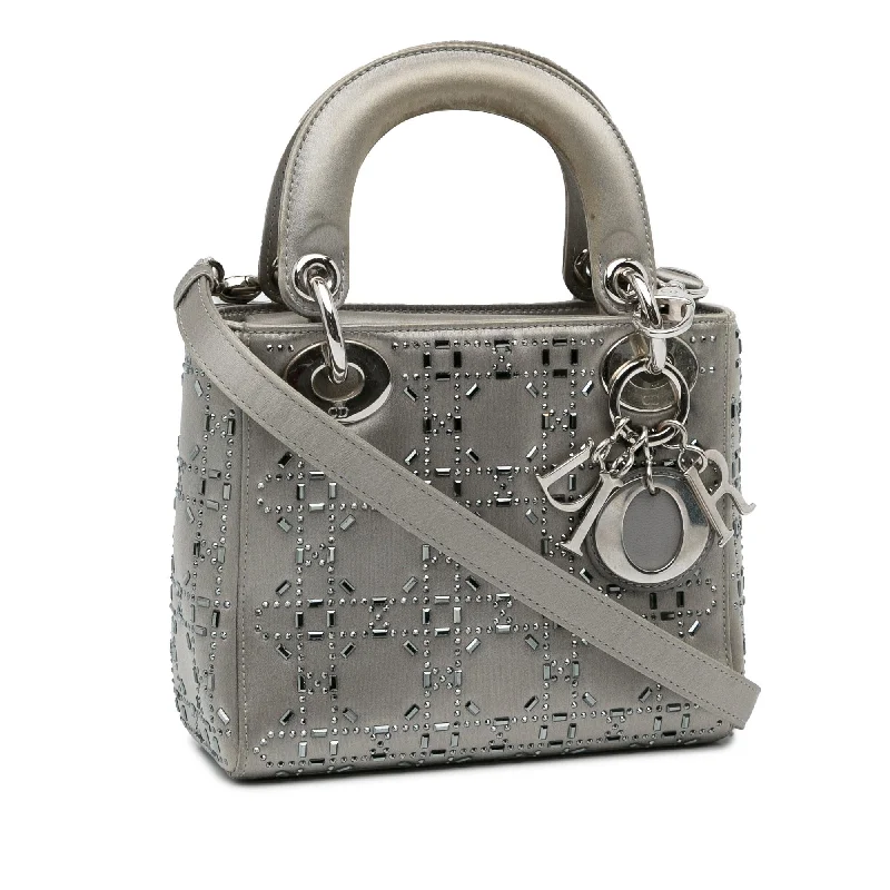 Christian Dior tote bags with a printed Dior logo on the frontDior Mini Crystal-Embellished Satin Lady Dior (s77LCa)