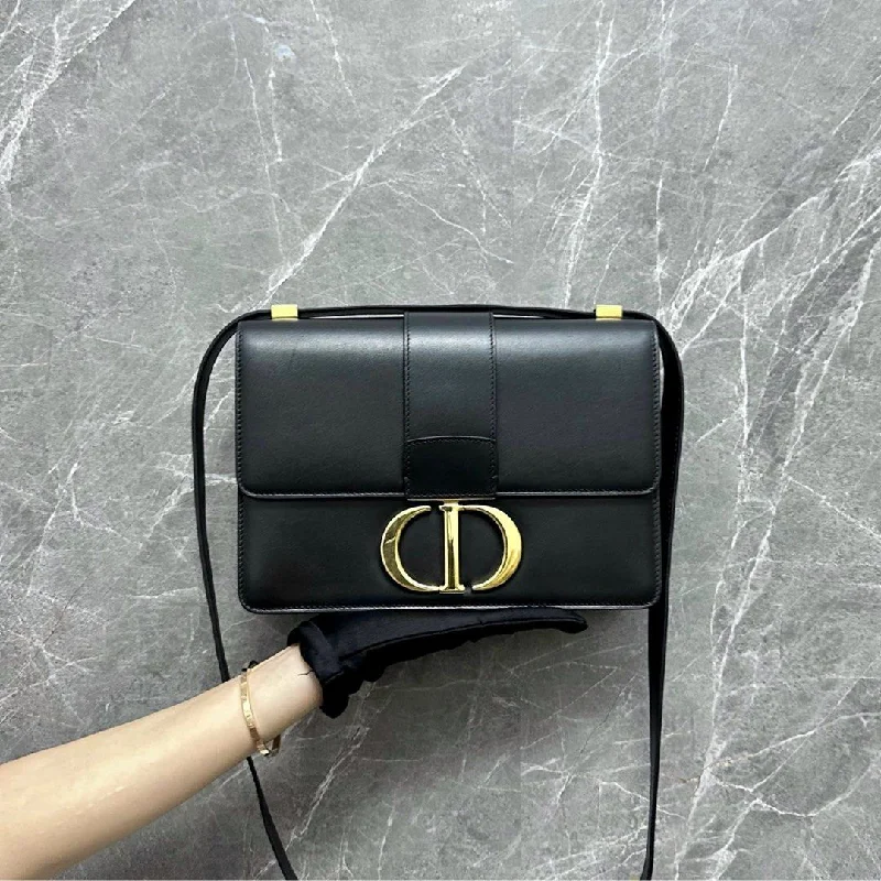 Christian Dior handbags with a snap - button closure and a decorative buckleMontaigne 30 Black Box Calfskin Leather Bag