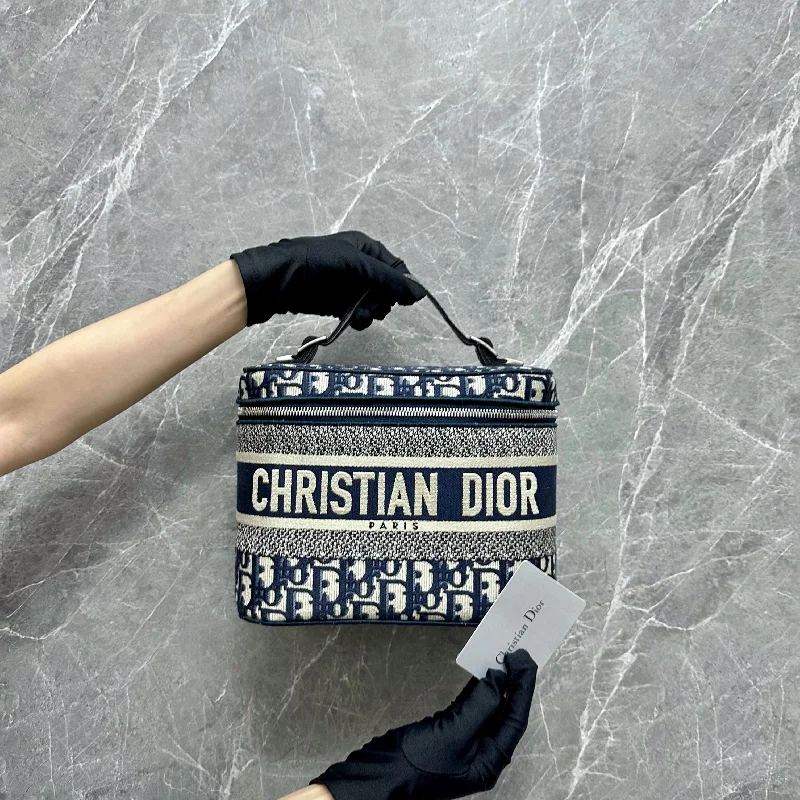 Christian Dior Saddle bags with a distressed leather finishTravel Vanity Case Blue Oblique Embroidery