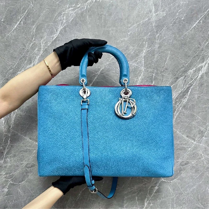 Christian Dior Saddle bags with a studded trim for a bold look*Fit Laptop* Diorissimo Lady Large Baby Blue SHW