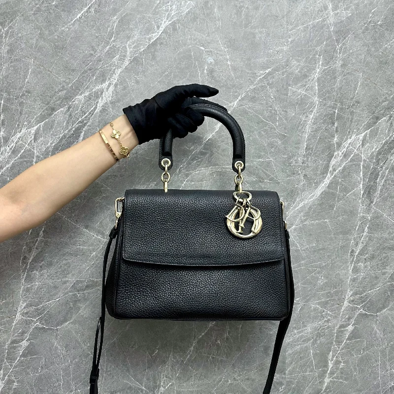 Christian Dior handbags with a removable shoulder strap for versatility*Like New* Be Small Pebbled Calfskin Black Lady Flap Bag