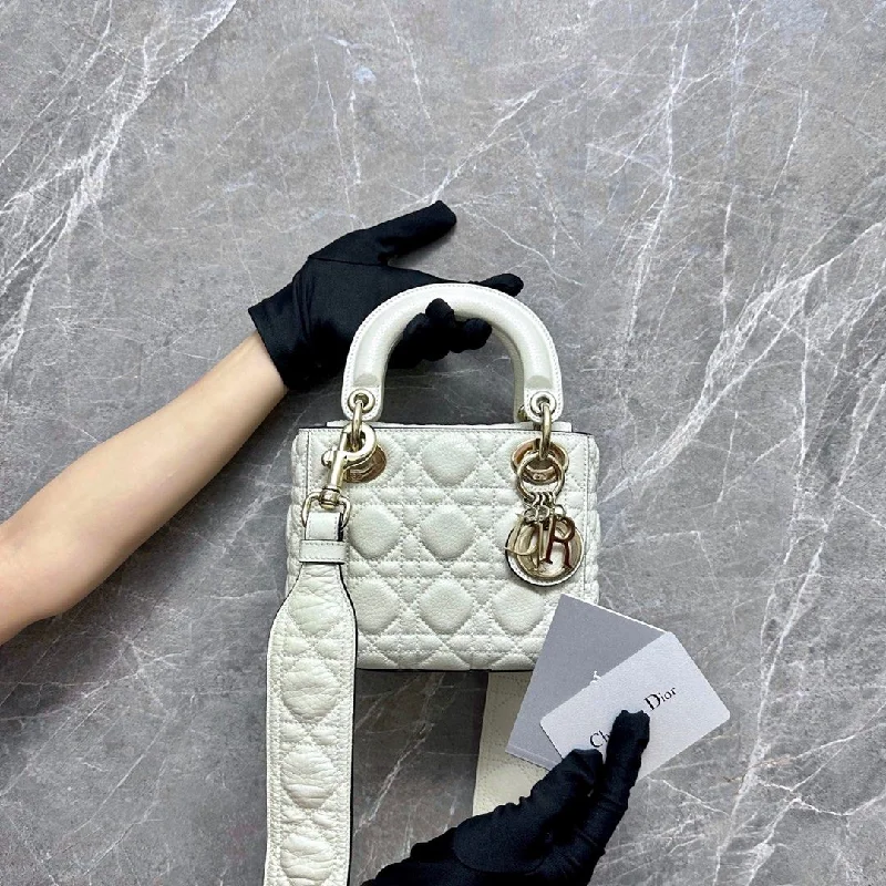 Christian Dior bags with a side - pocket for holding a water bottle*Like New* Lady Mini Cream Calfskin GHW