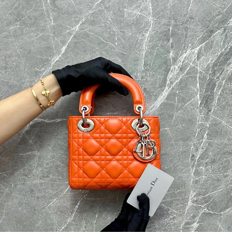 Christian Dior Saddle bags with a distressed leather finish*No Strap* Lady Mini Lambskin Orange SHW