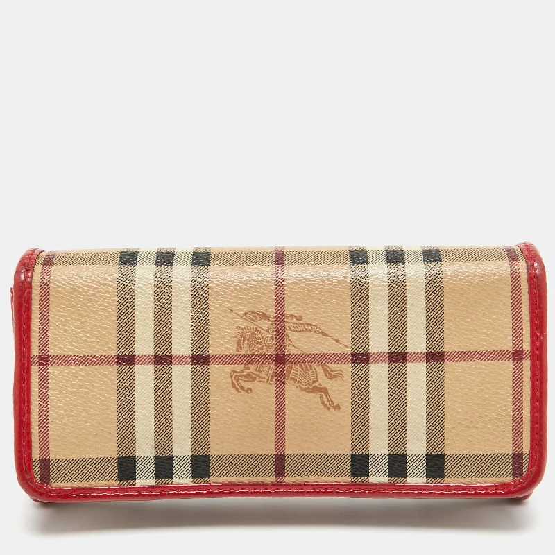 Water - Resistant Burberry Beach BagsBURBERRY Red/Beige House Check Coated Canvas and Patent Leather Flap Continental Wallet